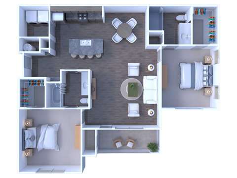 Floor plan for 2 beds, 2 baths, 1157 sqft